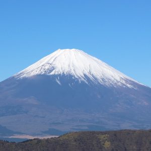 Mount Fuji rising behind Chureito Pagoda and cherry blossoms
