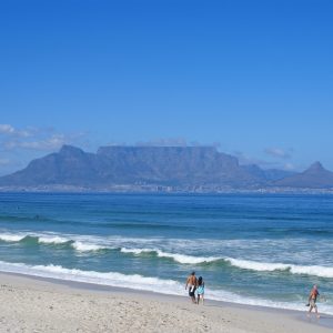 The flat summit of Table Mountain above Cape Town and the harbour