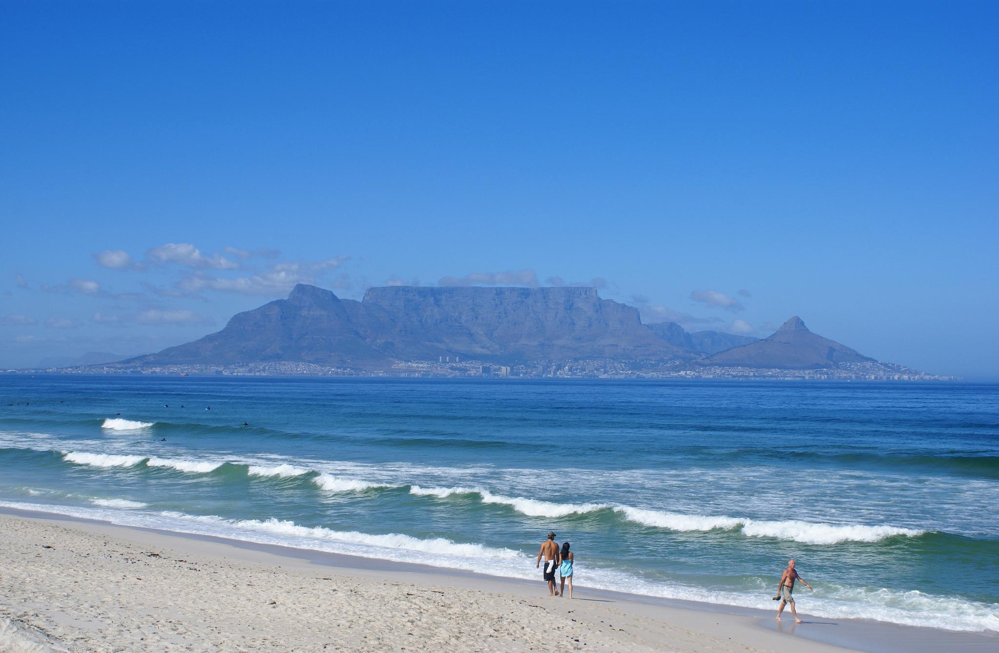 The flat summit of Table Mountain above Cape Town and the harbour